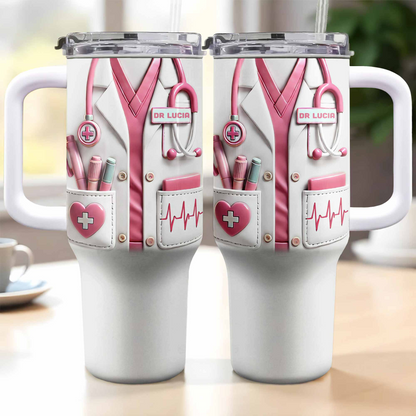 Medical Essentials, Stethoscope And Heartbeat Line, Personalized 40oz Tumbler With Straw, Gift for Medical Professionals And Students