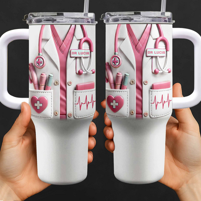 Medical Essentials, Stethoscope And Heartbeat Line, Personalized 40oz Tumbler With Straw, Gift for Medical Professionals And Students
