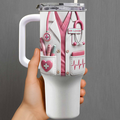 Medical Essentials, Stethoscope And Heartbeat Line, Personalized 40oz Tumbler With Straw, Gift for Medical Professionals And Students