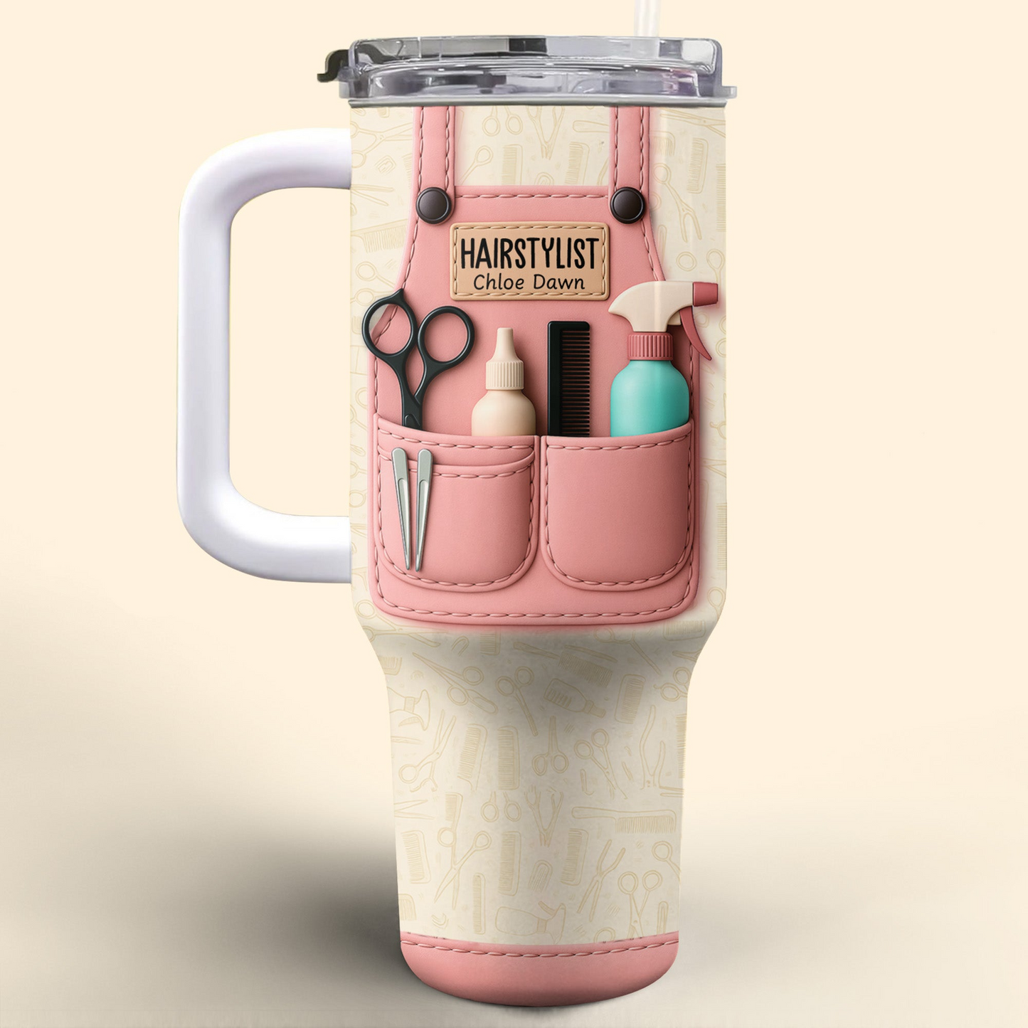 Hairstylist Tumbler With Scissors, Hair Dryer, Comb, Personalized 40oz Tumbler, Gift For Hairstylists