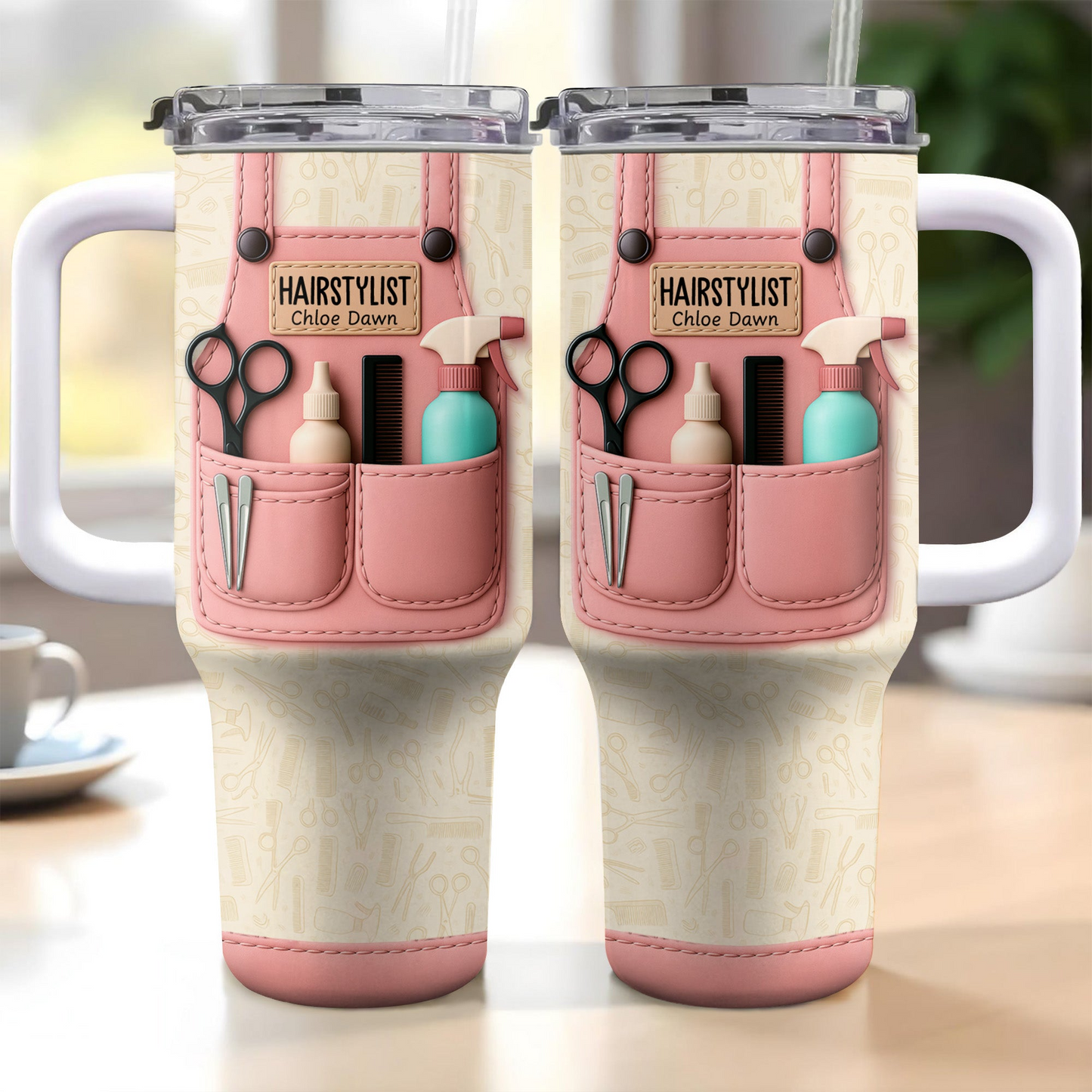 Hairstylist Tumbler With Scissors, Hair Dryer, Comb, Personalized 40oz Tumbler, Gift For Hairstylists
