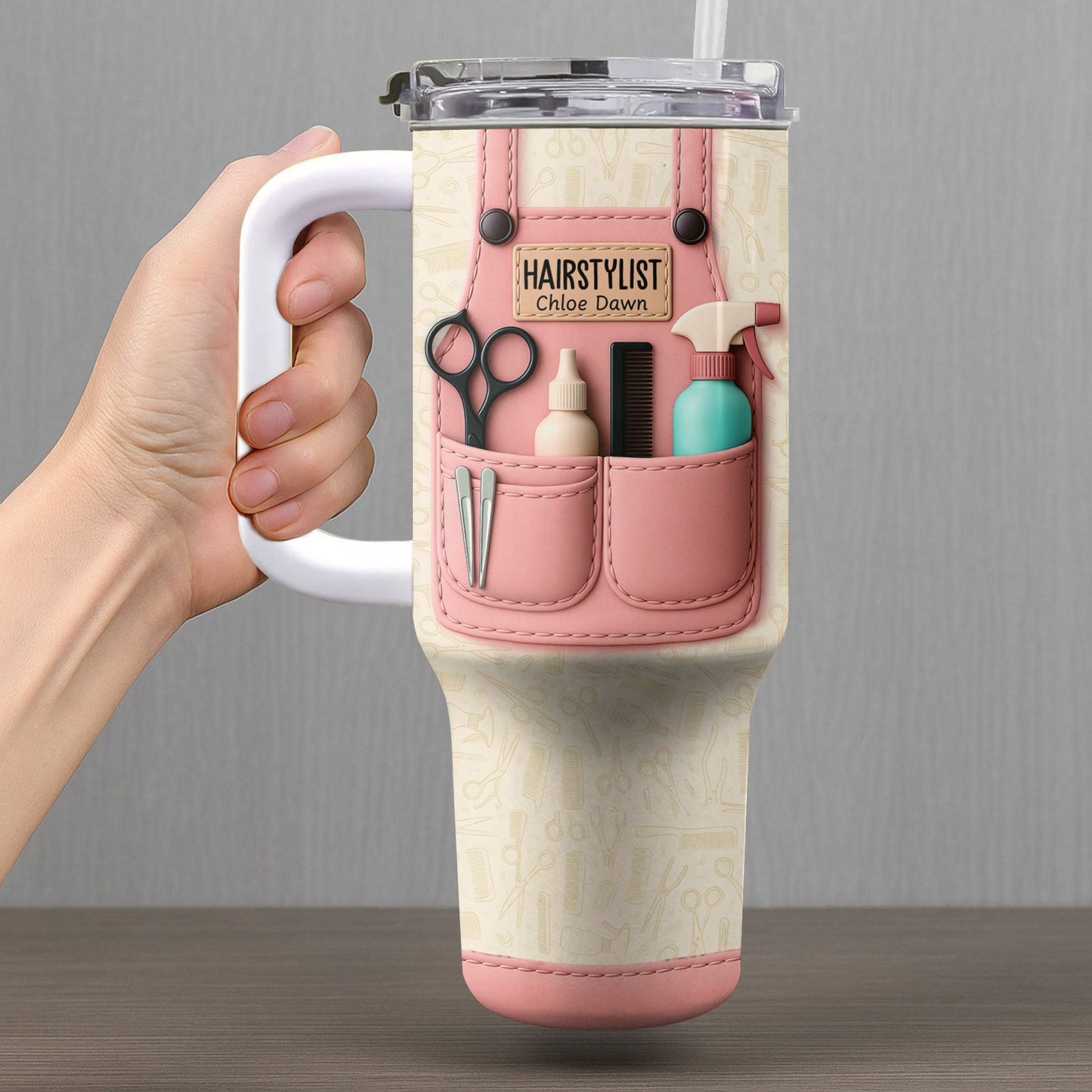 Hairstylist Tumbler With Scissors, Hair Dryer, Comb, Personalized 40oz Tumbler, Gift For Hairstylists