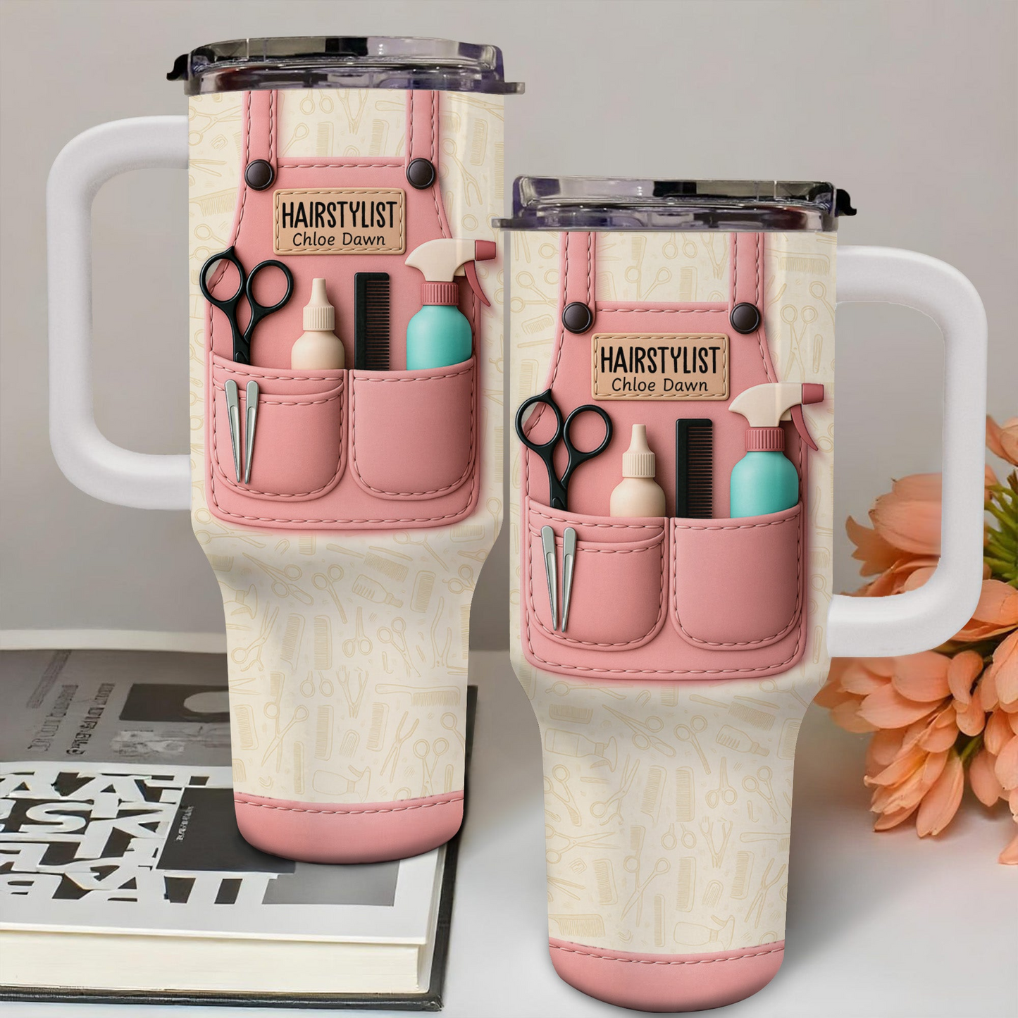 Hairstylist Tumbler With Scissors, Hair Dryer, Comb, Personalized 40oz Tumbler, Gift For Hairstylists