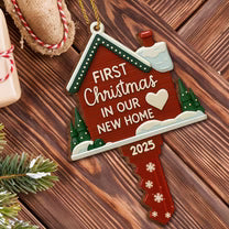 First Christmas In Our New Home, Heart and Trees Design, Custom Wood Ornament, Gift For Family and Homeowners