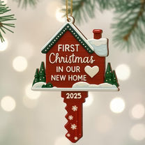 First Christmas In Our New Home, Heart and Trees Design, Custom Wood Ornament, Gift For Family and Homeowners