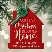 Our First Christmas New Home And Key,Personalized Double Layer Wood Ornament,Gift For Couples