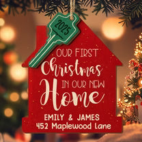 Our First Christmas New Home And Key,Personalized Double Layer Wood Ornament,Gift For Couples