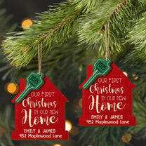 Our First Christmas New Home And Key,Personalized Double Layer Wood Ornament,Gift For Couples