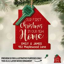 Our First Christmas New Home And Key,Personalized Double Layer Wood Ornament,Gift For Couples