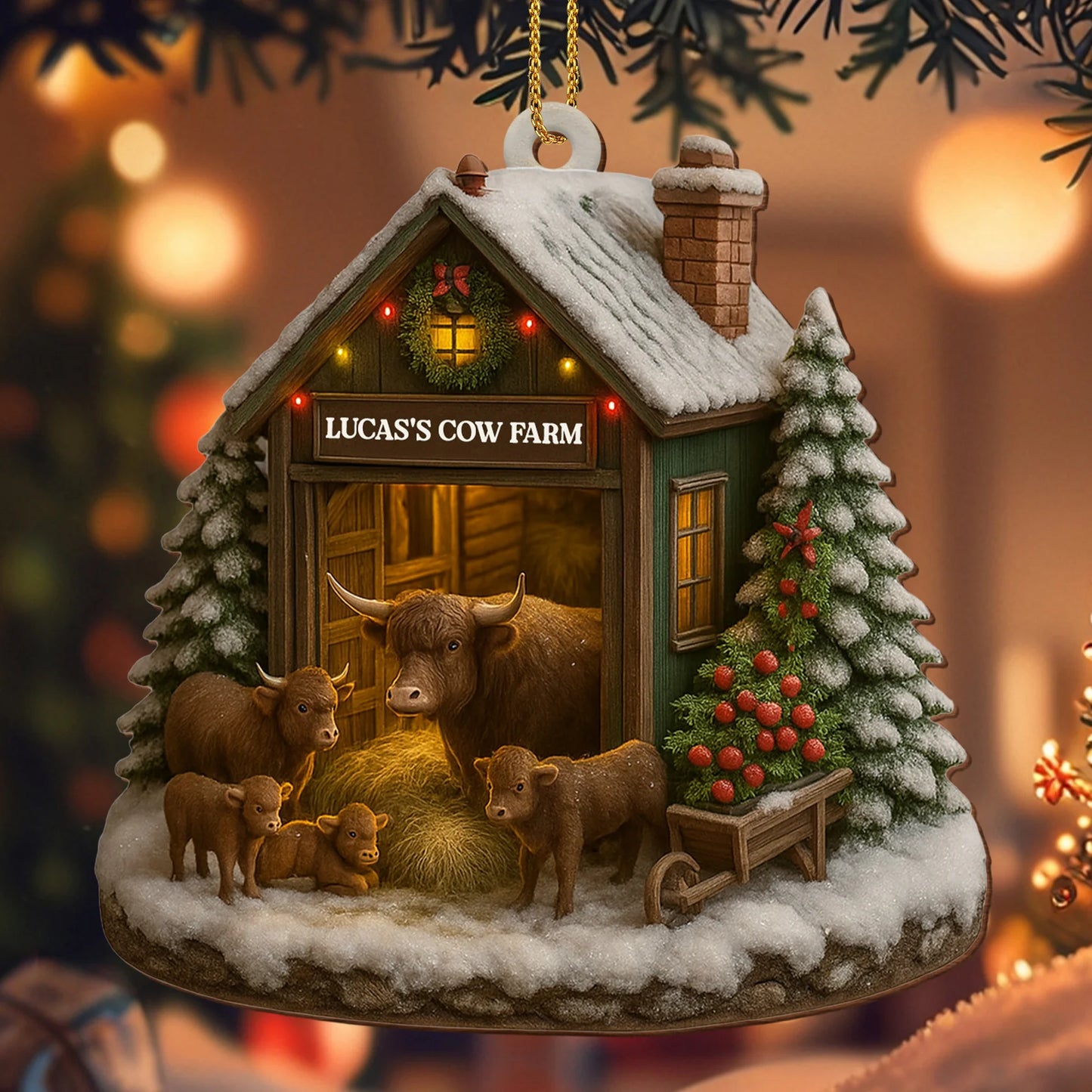 Cozy Winter Wonders At The Farm With Cows, Personalized Custom Wood Ornament, Gift For Family and Country Life Enthusiasts