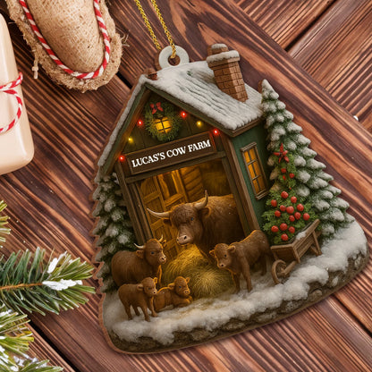 Cozy Winter Wonders At The Farm With Cows, Personalized Custom Wood Ornament, Gift For Family and Country Life Enthusiasts