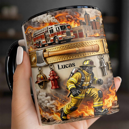 Honor Your Courage And Dedication My Hero, Custom Accent Mug, Gift For Firefighters