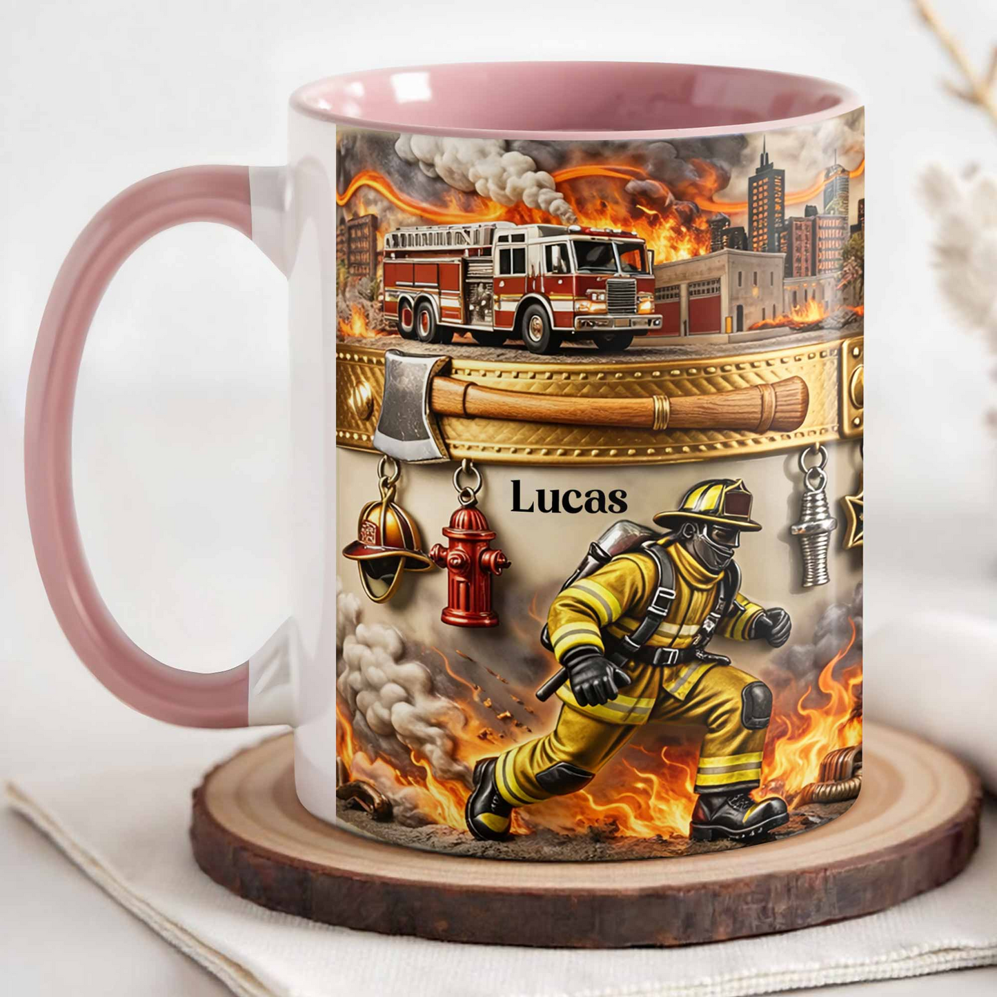 Honor Your Courage And Dedication My Hero, Custom Accent Mug, Gift For Firefighters