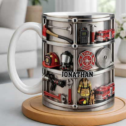 Fire Rescue Themed Personalized Coffee Mug, Custom Gift For Firefighters