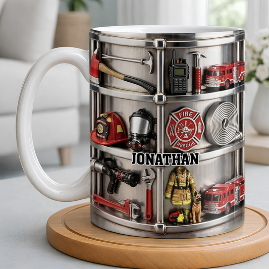 Fire Rescue Themed Personalized Coffee Mug, Custom Gift For Firefighters