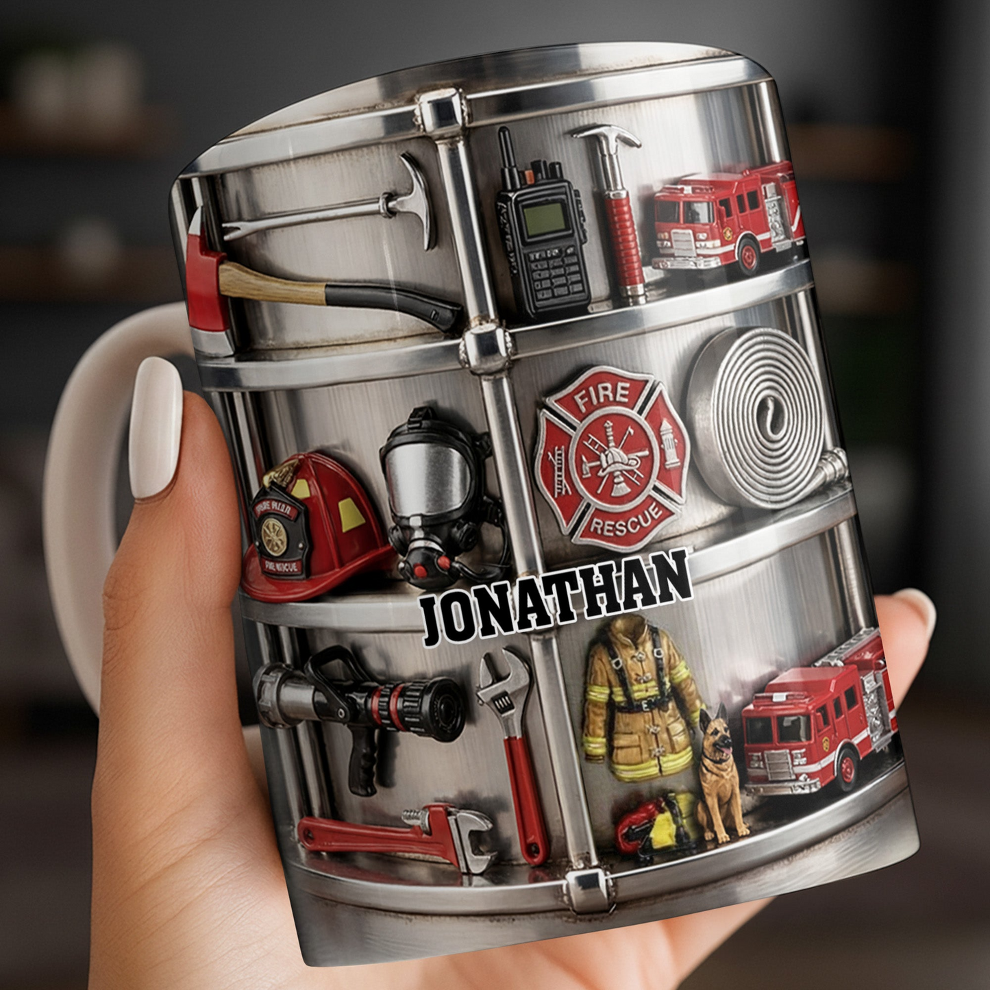 Fire Rescue Themed Personalized Coffee Mug, Custom Gift For Firefighters