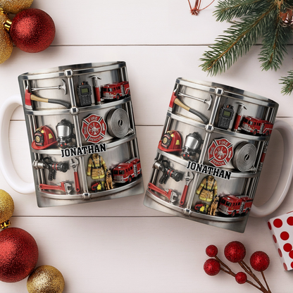 Fire Rescue Themed Personalized Coffee Mug, Custom Gift For Firefighters
