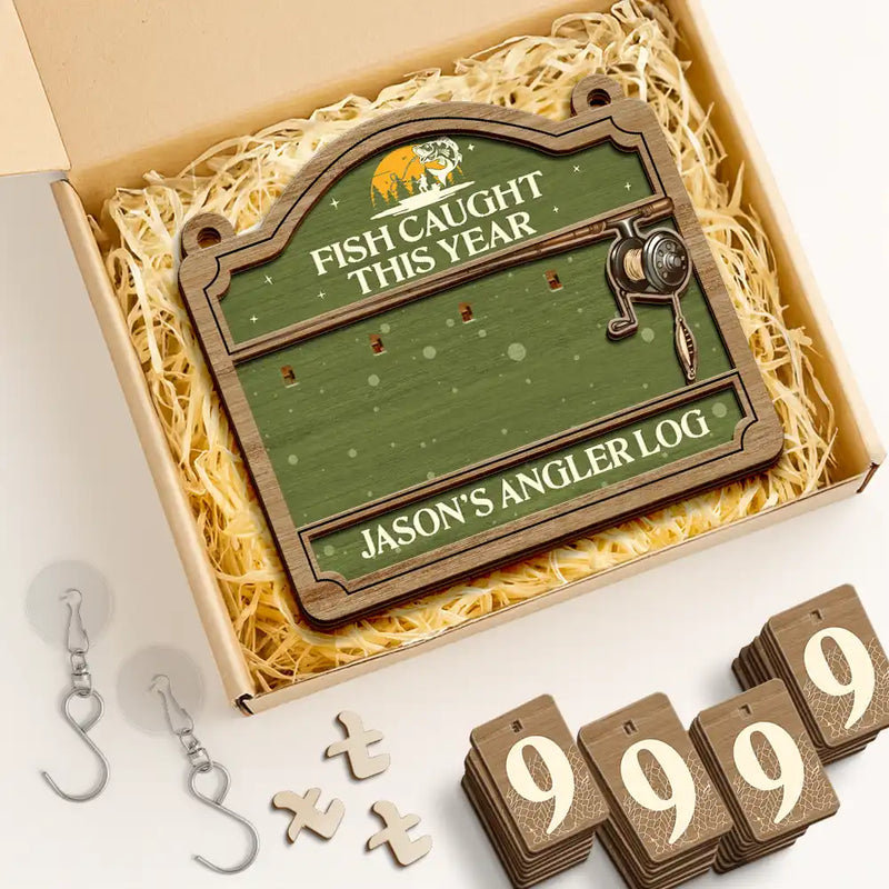 Fish Caught This Year - Personalized Hanging Tracker Sign (4 Digits)