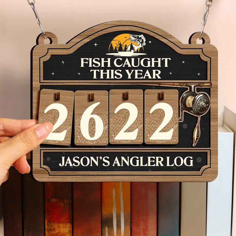 Fish Caught This Year - Personalized Hanging Tracker Sign (3 Digits)