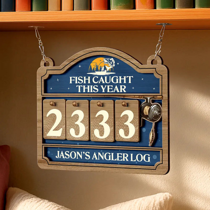 Fish Caught This Year - Personalized Hanging Tracker Sign (4 Digits)