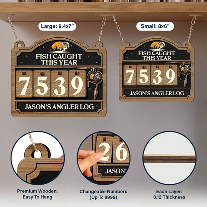 Fish Caught This Year - Personalized Hanging Tracker Sign (4 Digits)