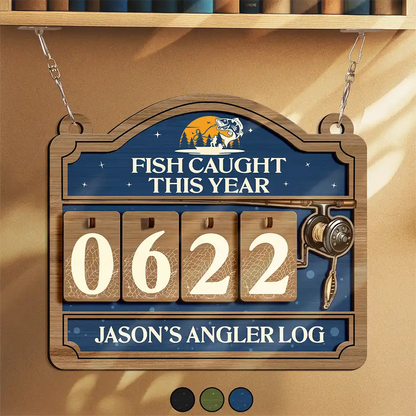 Fish Caught This Year - Personalized Hanging Tracker Sign (4 Digits)