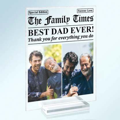 Custom Photo Best Mom Dad Ever Newspaper Theme - Personalized Vertical Rectangle Acrylic Plaque
