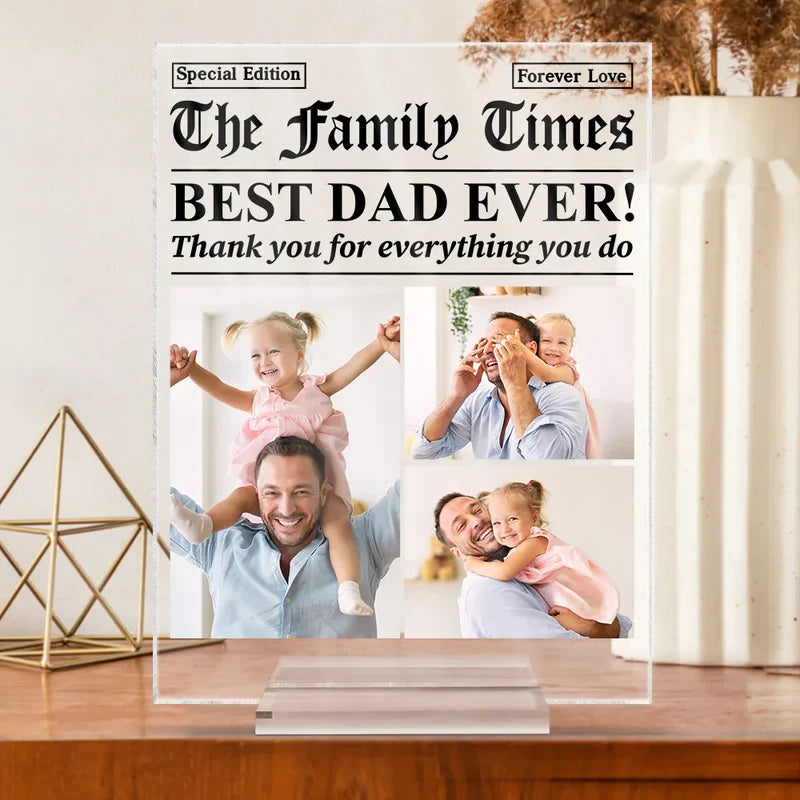 Custom Photo Best Mom Dad Ever Newspaper Theme - Personalized Vertical Rectangle Acrylic Plaque