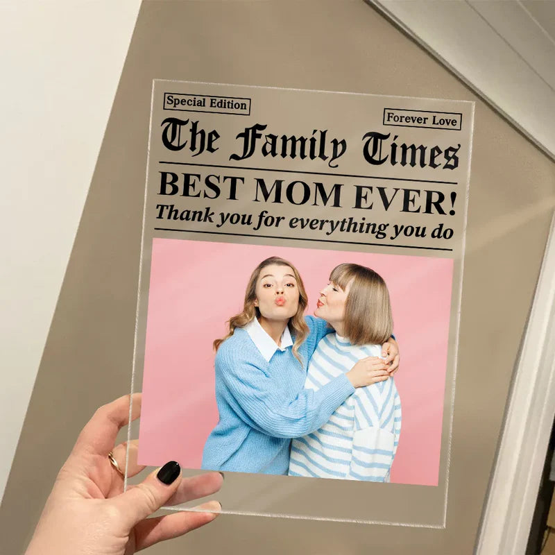 Custom Photo Best Mom Dad Ever Newspaper Theme - Personalized Vertical Rectangle Acrylic Plaque