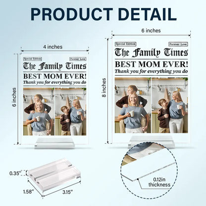 Custom Photo Best Mom Dad Ever Newspaper Theme - Personalized Vertical Rectangle Acrylic Plaque