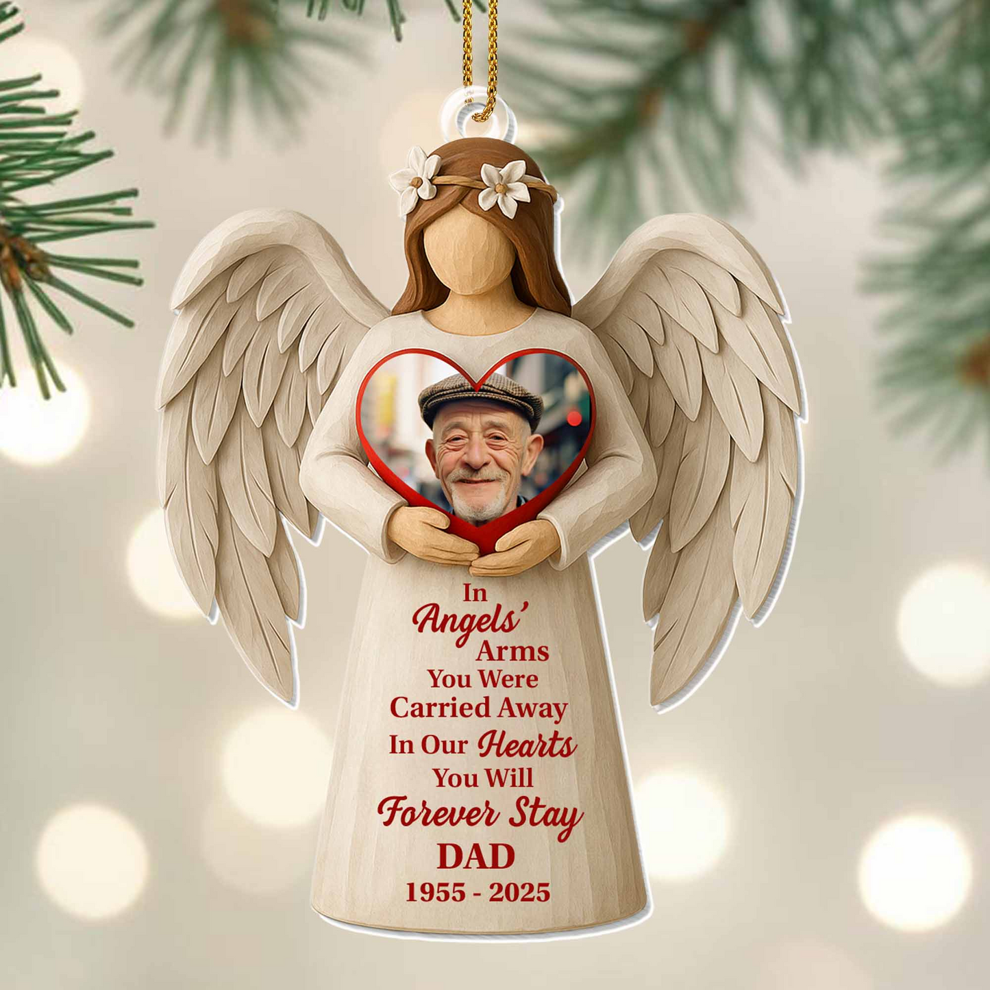 In Angels' Arms, Angel Heart Wings Ornament, Christmas Gift For Family and Memorial