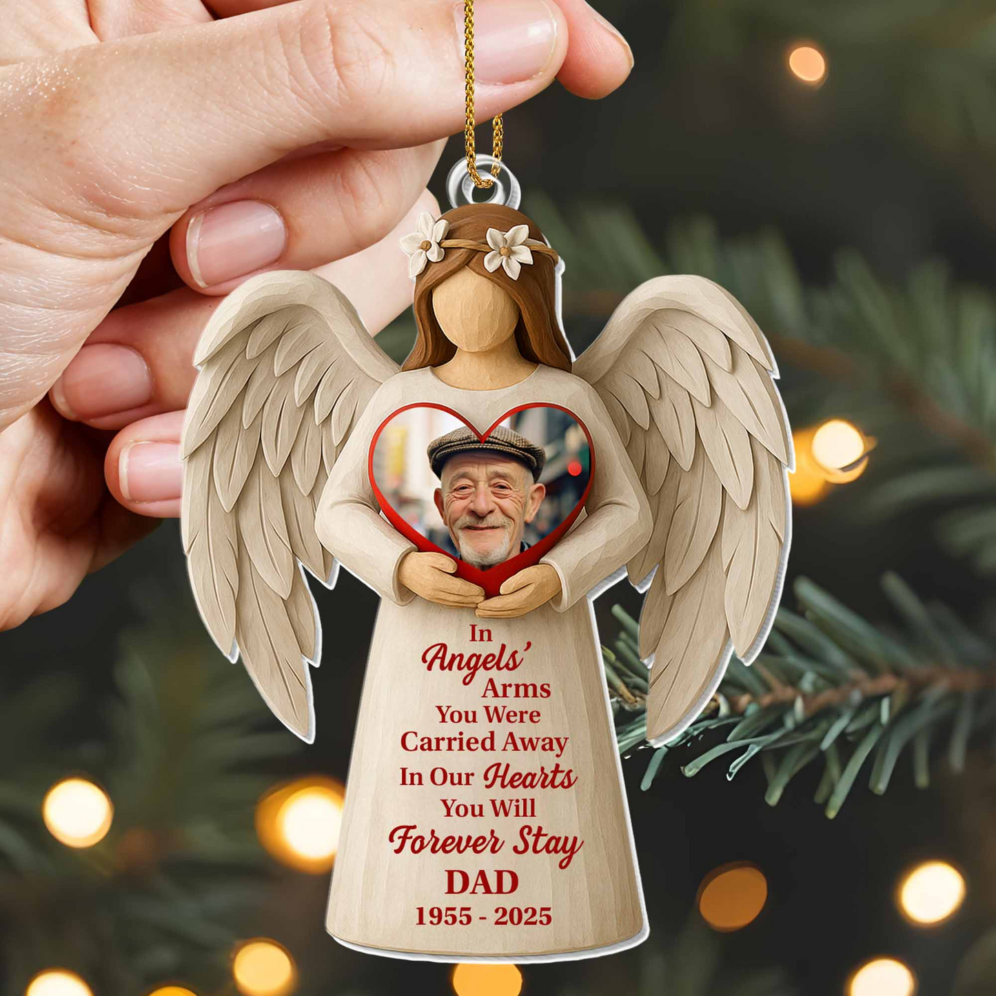 In Angels' Arms, Angel Heart Wings Ornament, Christmas Gift For Family and Memorial