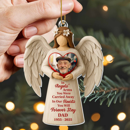 In Angels' Arms, Angel Heart Wings Ornament, Christmas Gift For Family and Memorial