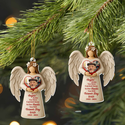 In Angels' Arms, Angel Heart Wings Ornament, Christmas Gift For Family and Memorial