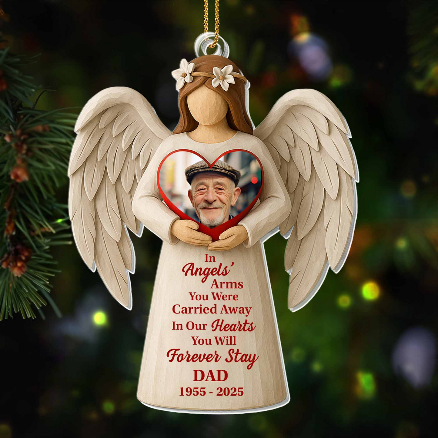 In Angels' Arms, Angel Heart Wings Ornament, Christmas Gift For Family and Memorial
