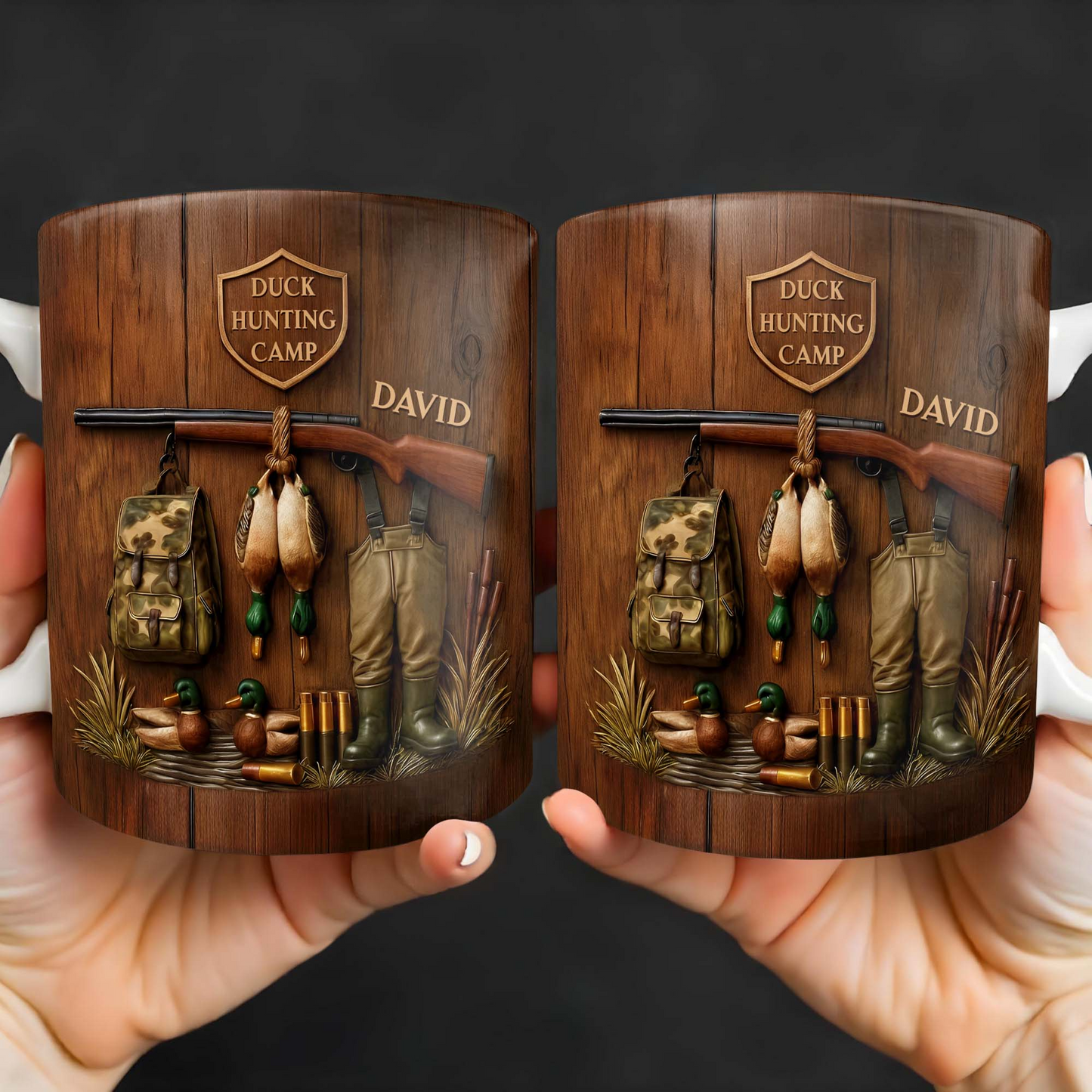 Duck Hunting Camp With Rifle And Ducks, Personalized Coffee Mug, Gift For Hunters