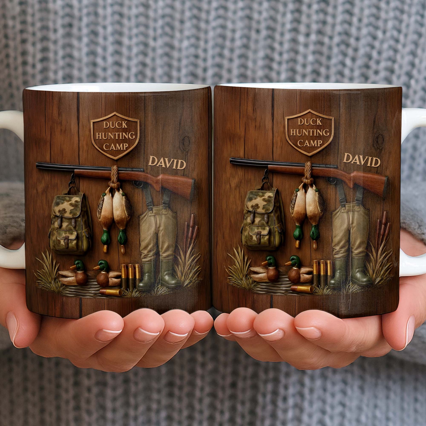 Duck Hunting Camp With Rifle And Ducks, Personalized Coffee Mug, Gift For Hunters