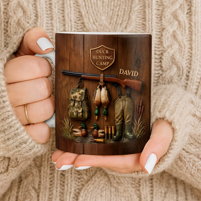 Duck Hunting Camp With Rifle And Ducks, Personalized Coffee Mug, Gift For Hunters