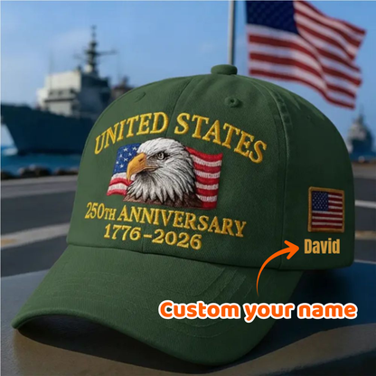 Custom Name United States 250th Anniversary Hat (1776–2026) – Embroidered Eagle Cap