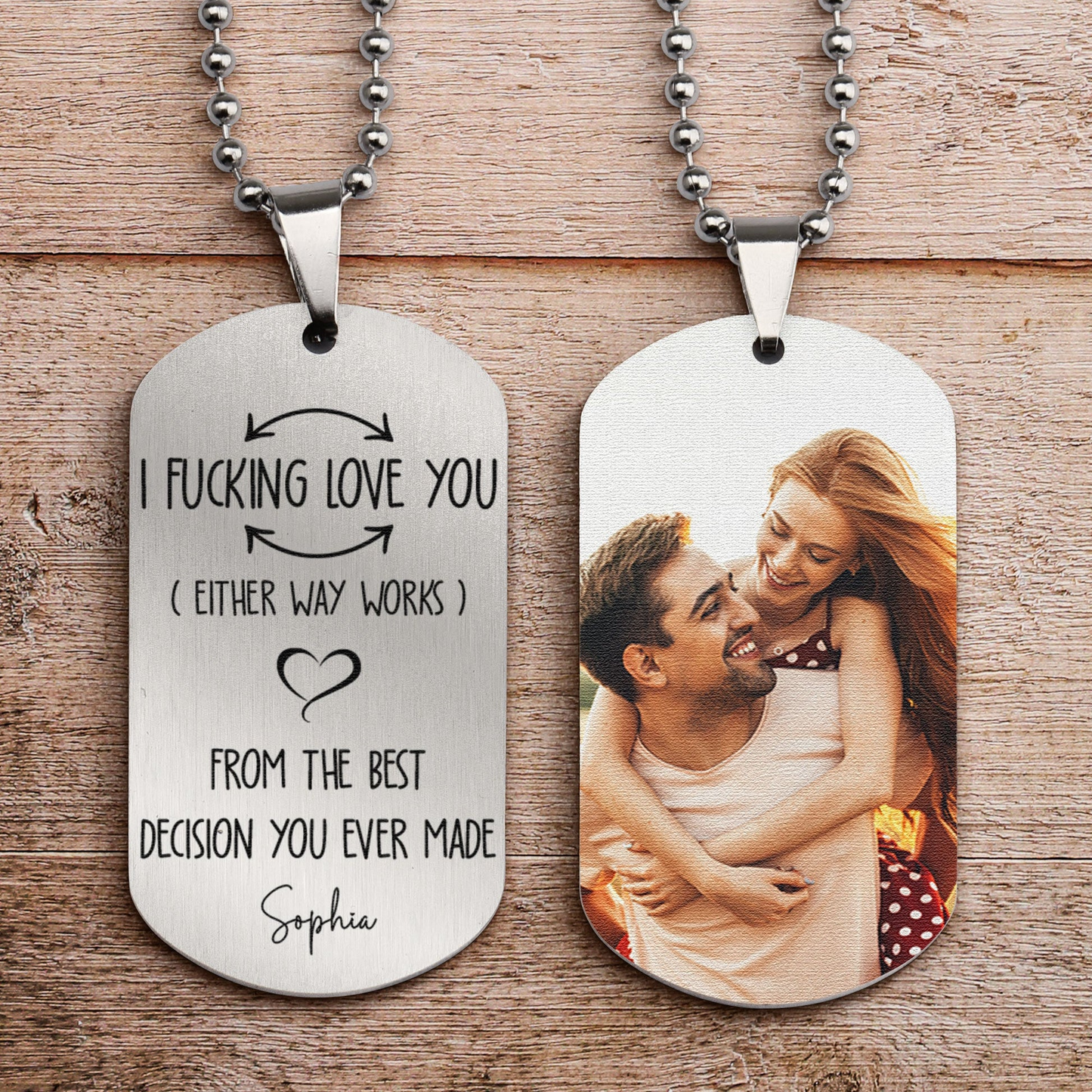 I F-king Love You Anniversary Gifts For Men - Personalized Photo Dog Tag Necklace