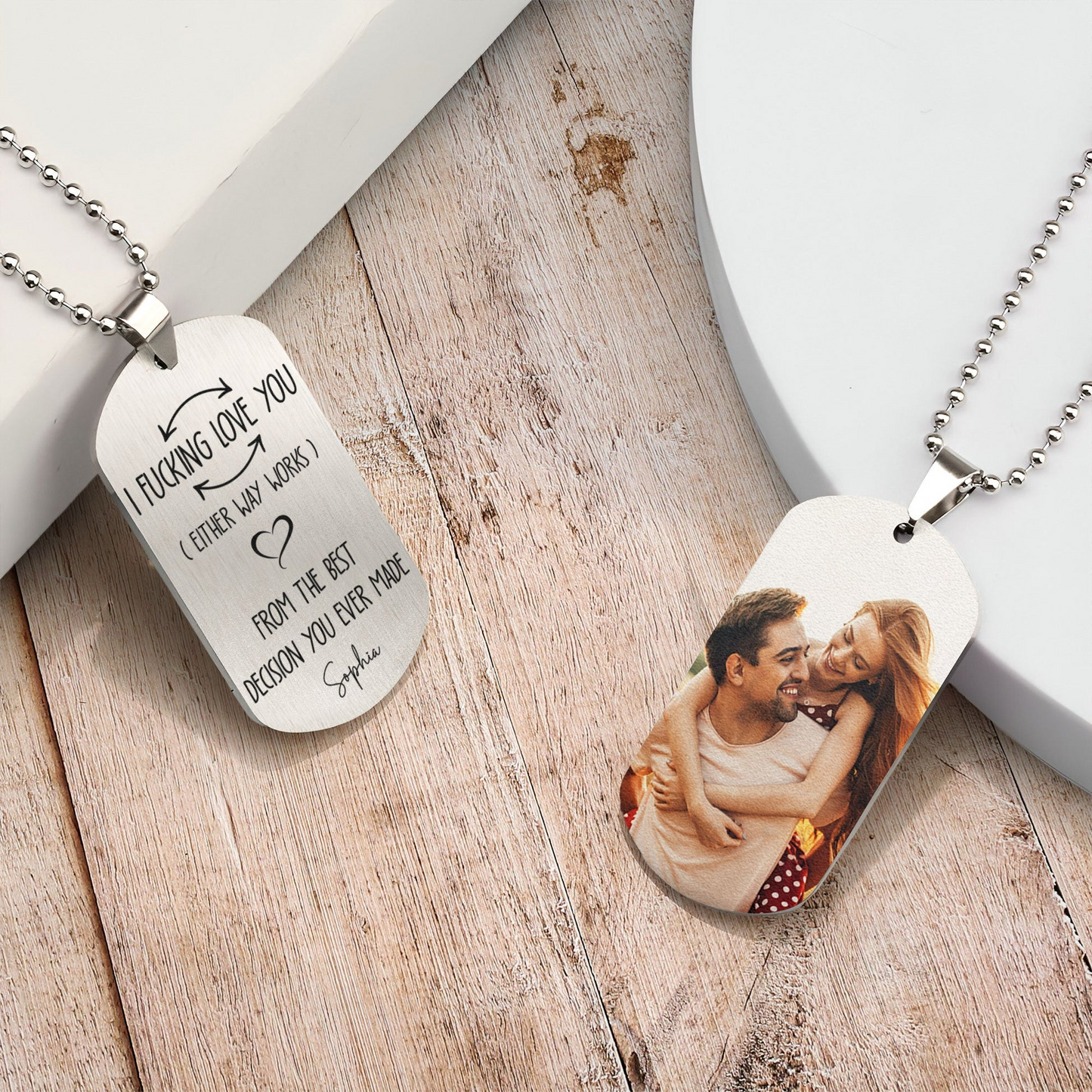 I F-king Love You Anniversary Gifts For Men - Personalized Photo Dog Tag Necklace