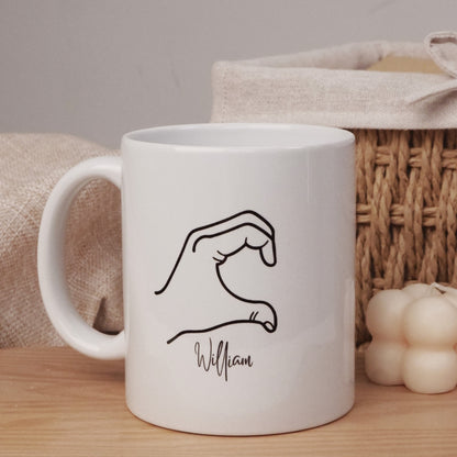 Personalized Matching Heart Hands Coffee Mug Set – Custom Name Couple Mugs for Anniversary, Valentine’s Day & Christmas Gifts