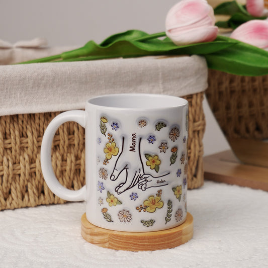 You Hold Our Hands, Also Our Hearts - Family Personalized Custom 3D Inflated Effect Printed Mug - Gift For Mom, Grandma