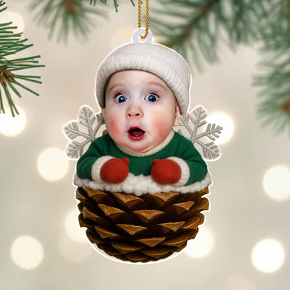 Celebrate Your First Christmas, Baby In Pine Cone, Personalized Custom Acrylic Ornament, Gift For Family