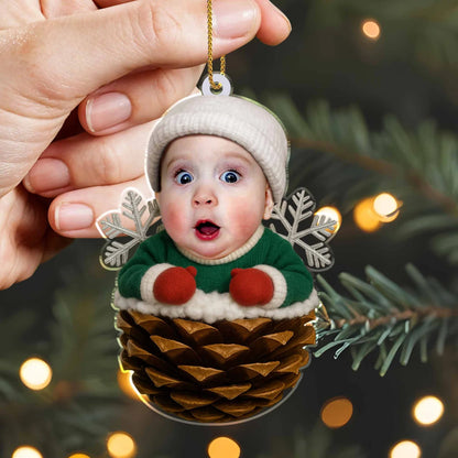 Celebrate Your First Christmas, Baby In Pine Cone, Personalized Custom Acrylic Ornament, Gift For Family