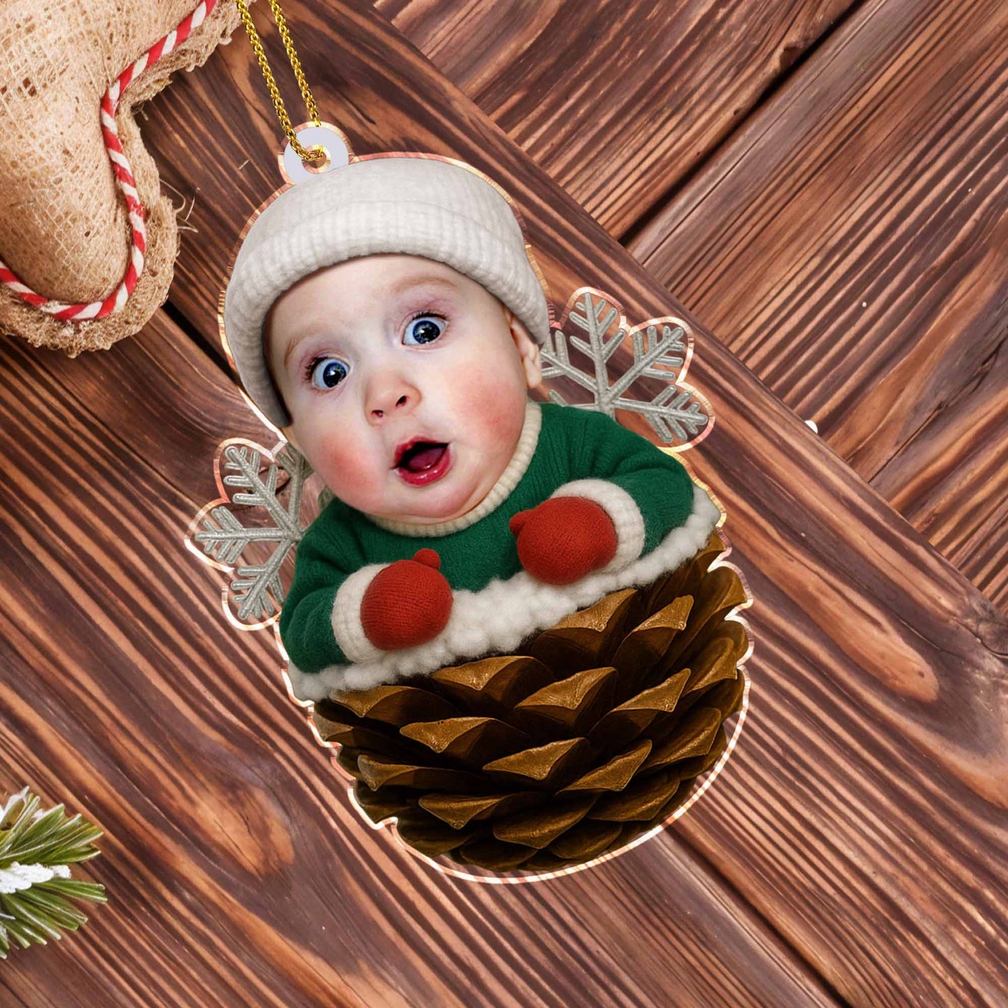 Celebrate Your First Christmas, Baby In Pine Cone, Personalized Custom Acrylic Ornament, Gift For Family