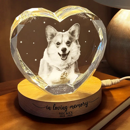 Custom Photo Forever Loved Memorial Dog Cat - Personalized Crystal Heart Shaped Lamp