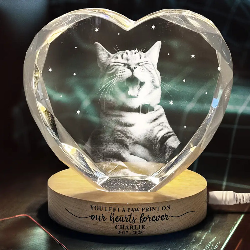 Custom Photo Forever Loved Memorial Dog Cat - Personalized Crystal Heart Shaped Lamp