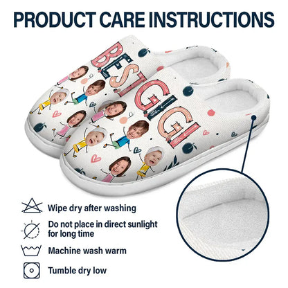 Custom Photo Best Nana Mom Ever - Personalized Fluffy Slippers