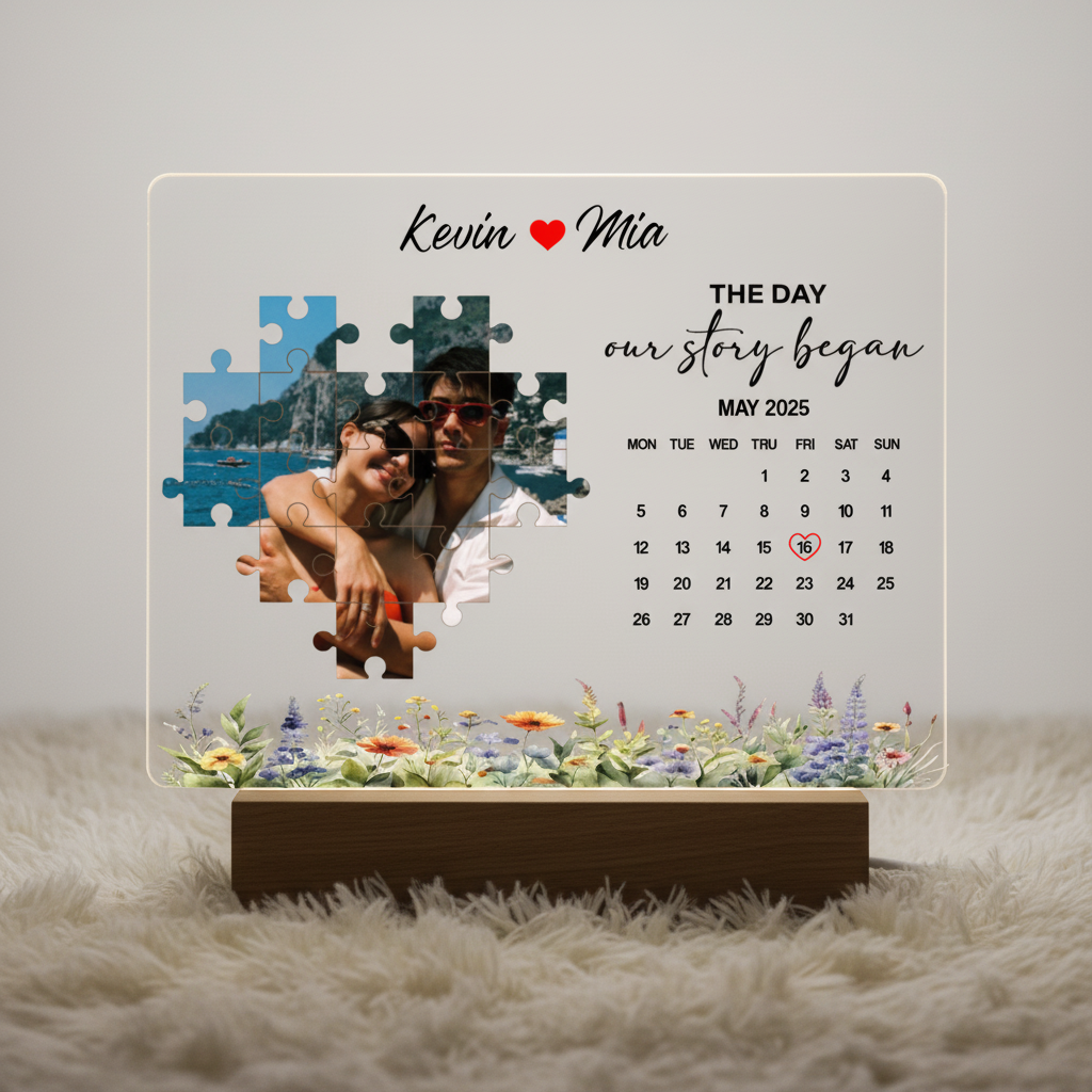 The Day I Found My Missing Piece Light Frame - Personalized3D Led Light Wooden Base